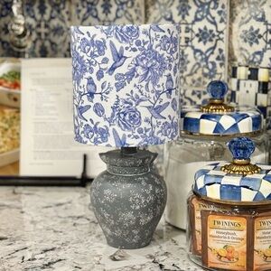 Hand Crafted Blue Flower and Hummingbird Small Lamp